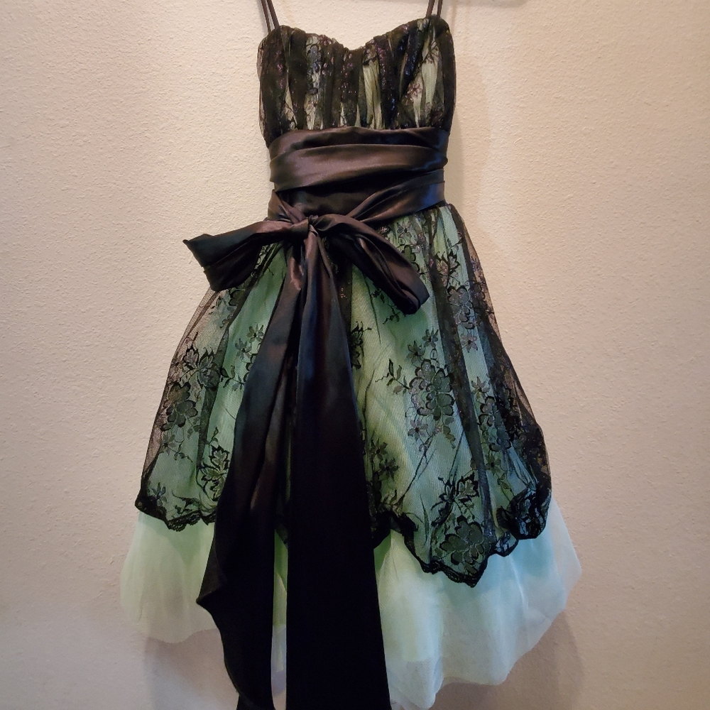 B. Darlin Mint with Black Lace Homecoming Dress